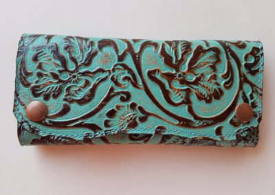 Tri-fold Wallet - Embossed Floral, Green and Brown